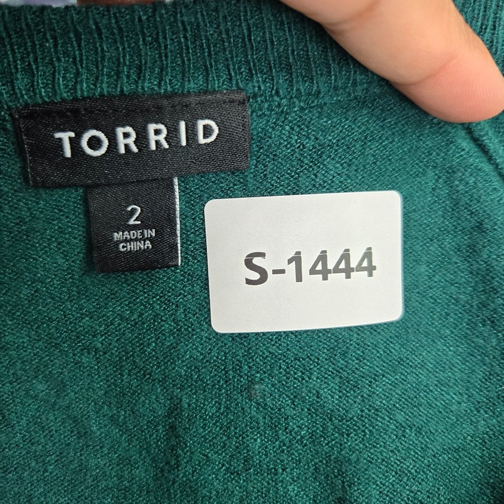Torrid Women Sweater 2 Green Knit Long Sleeve Crew Neck READ - Picture 2 of 9